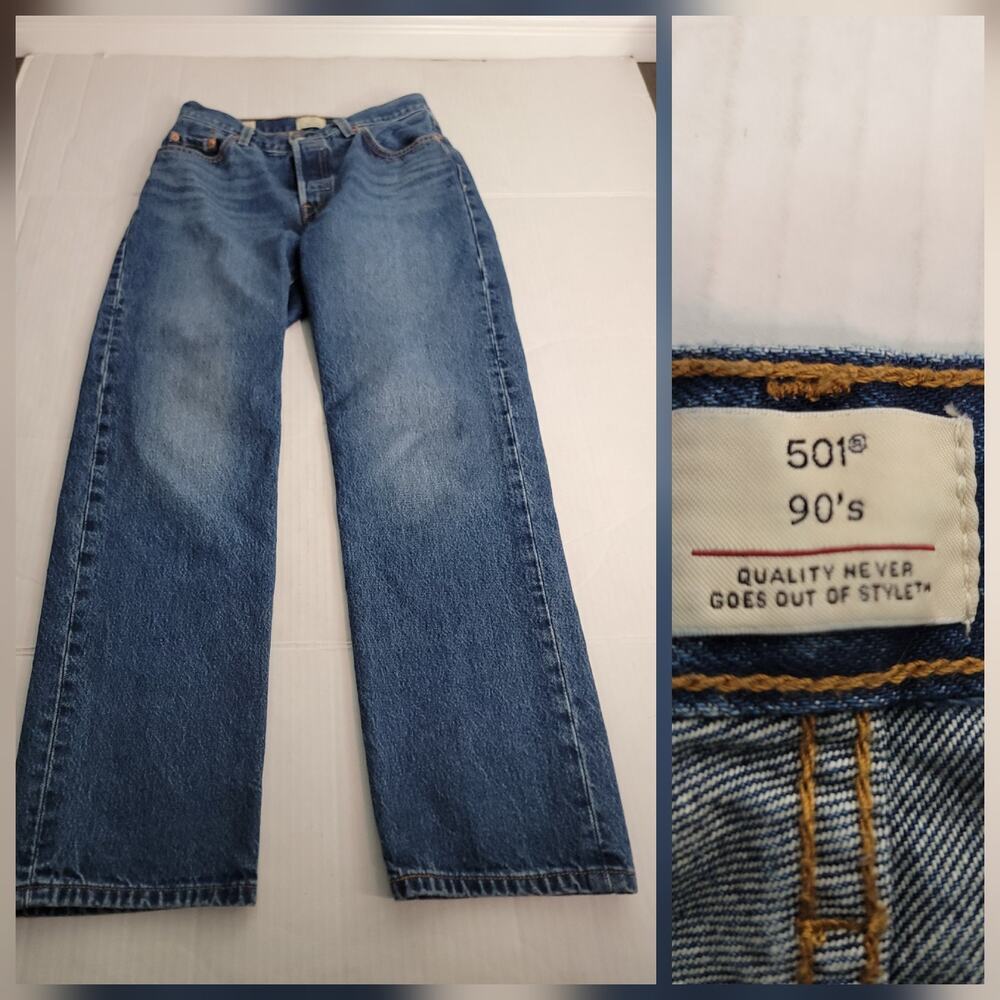 Levis 501 90's Premium Jeans Womens 25 Straight High Rise Button Fly Rigid Dark